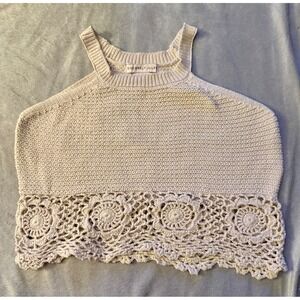 Sincerely Jules Crochet Lace Hem Knit Halter Top Women XS Cream Boho